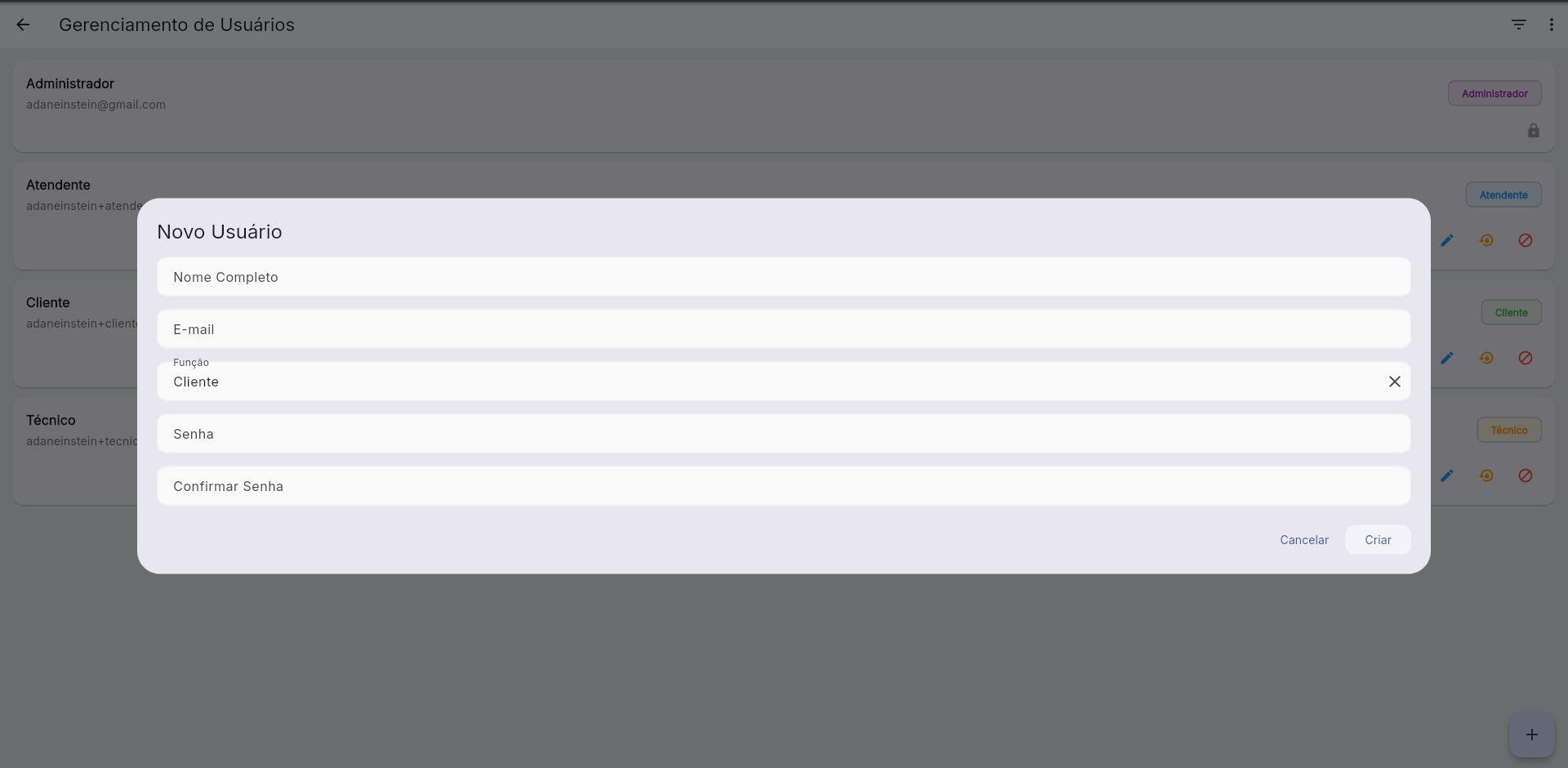 Cadastro de usuários