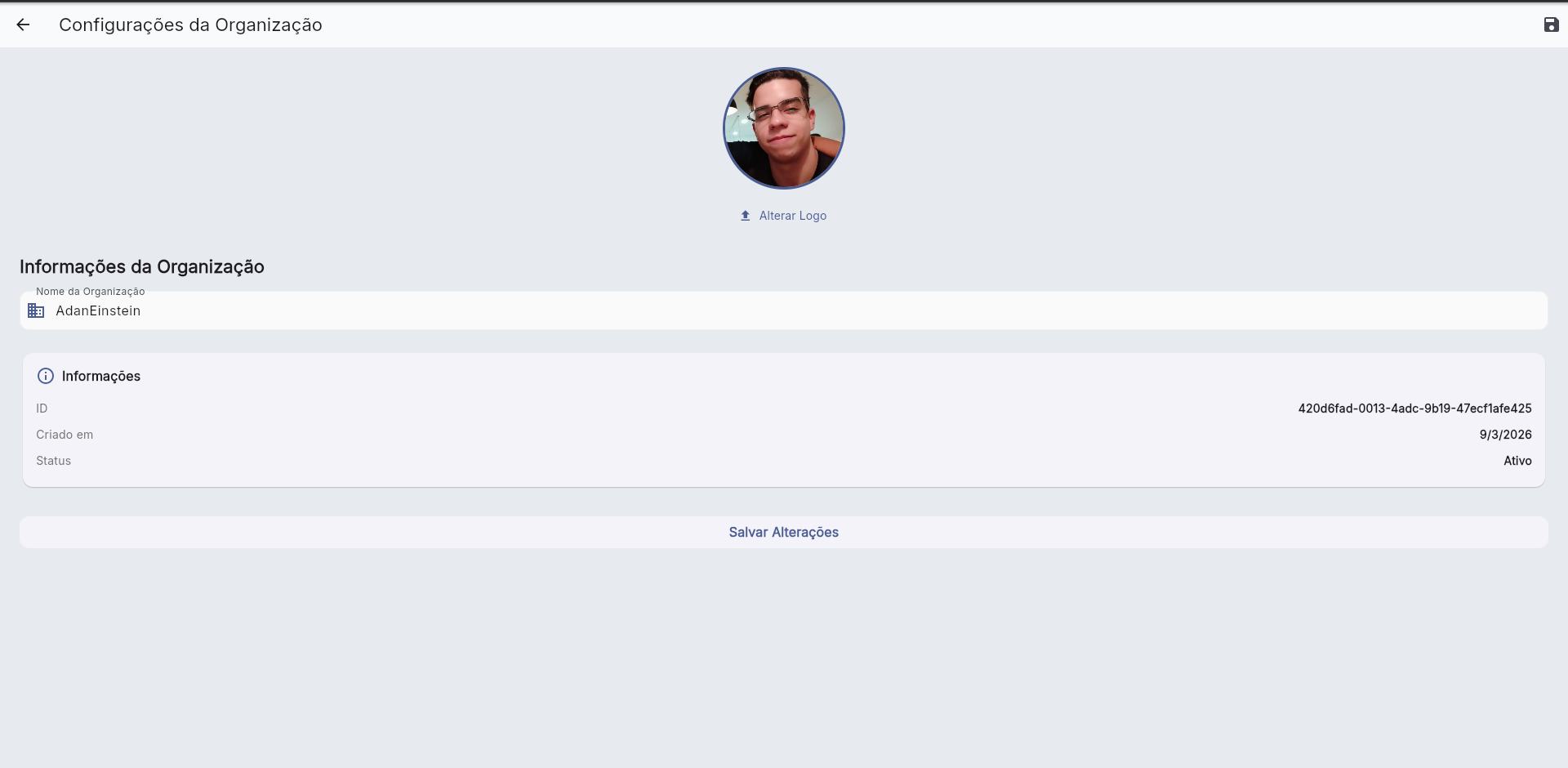 Configuração da organização