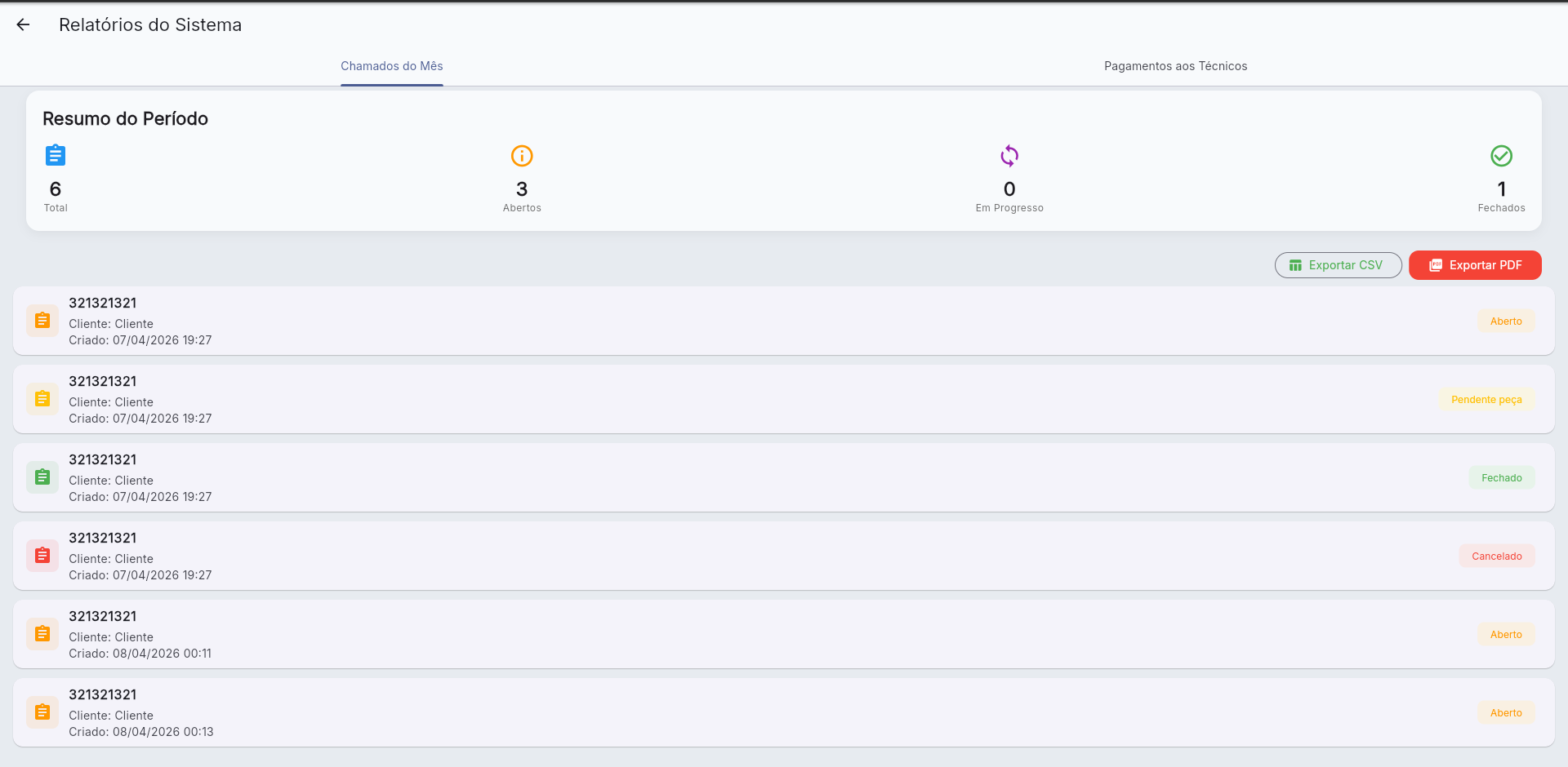 Relatório do sistema