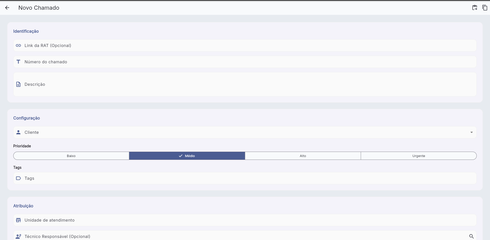 Novo chamado