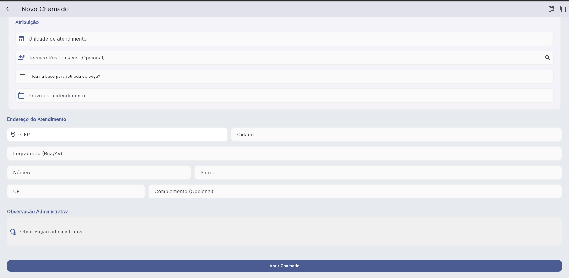 Novo chamado — detalhes