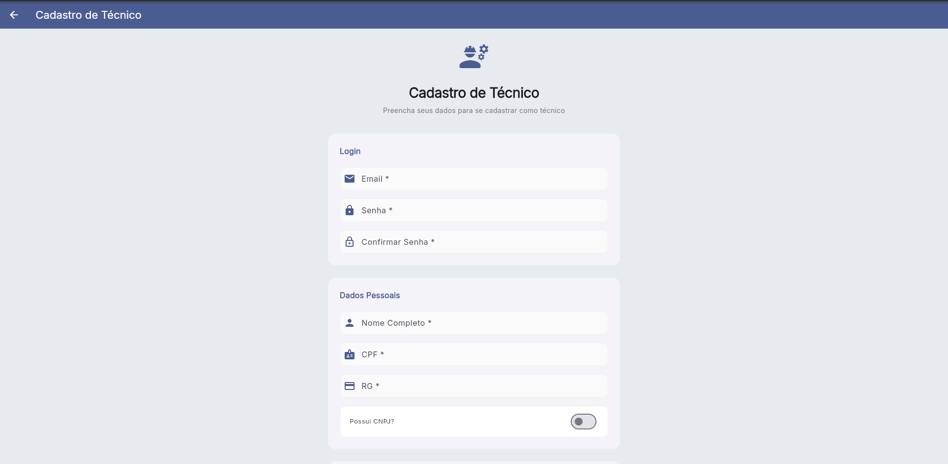 Cadastro de técnico
