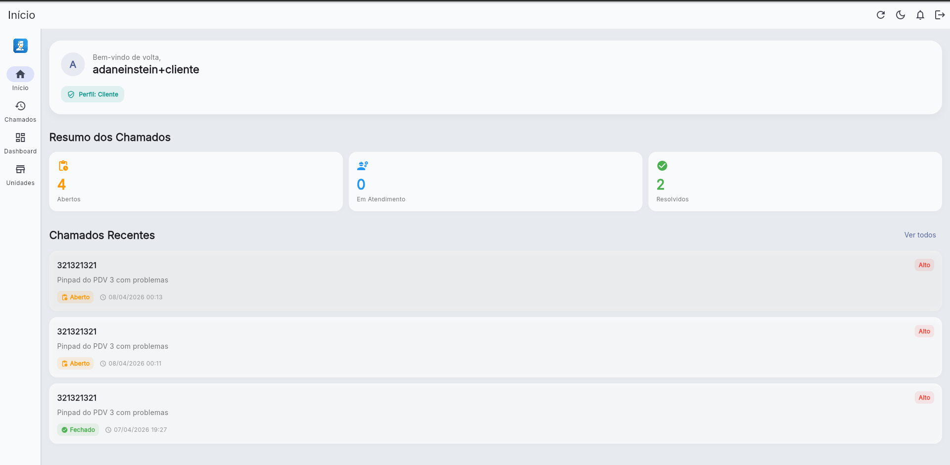 Painel de chamados