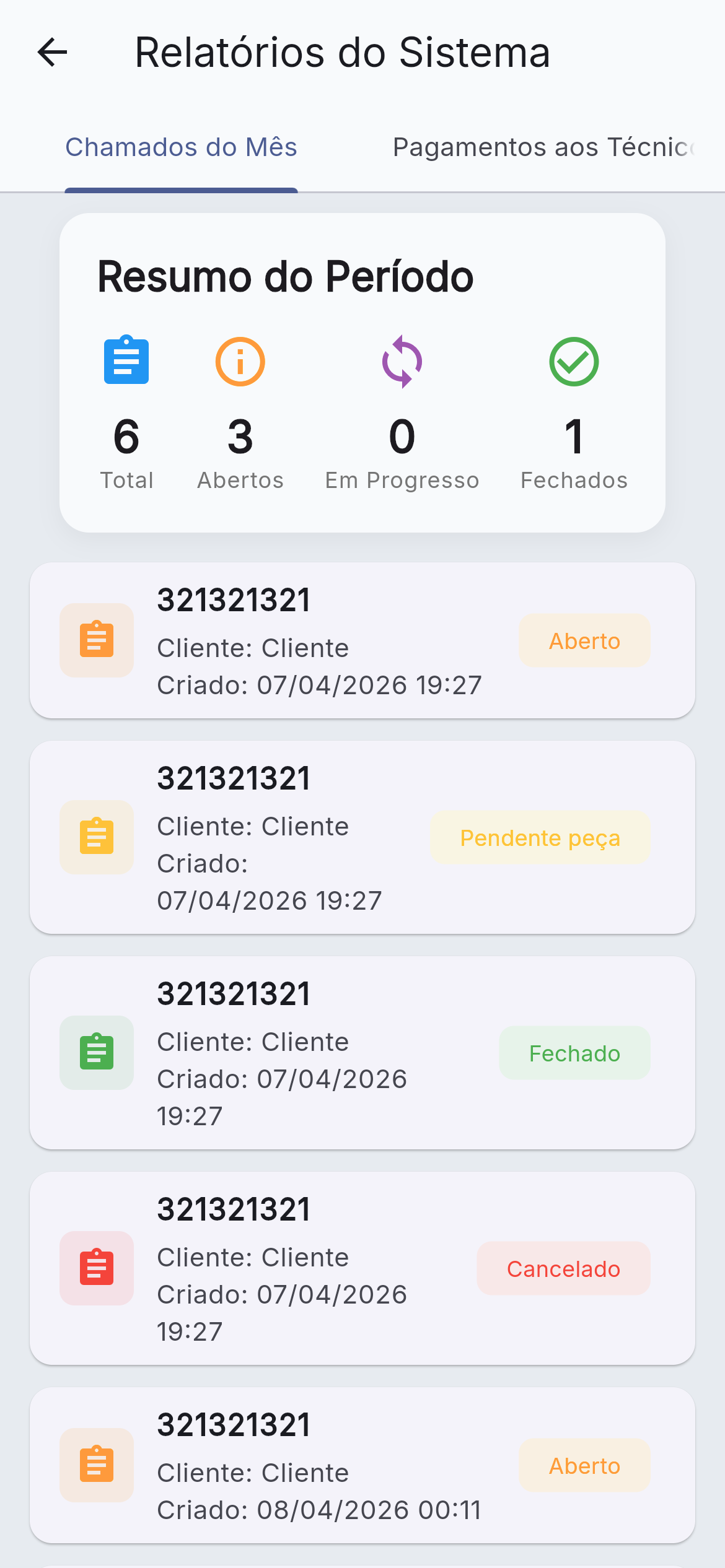 Relatório do sistema