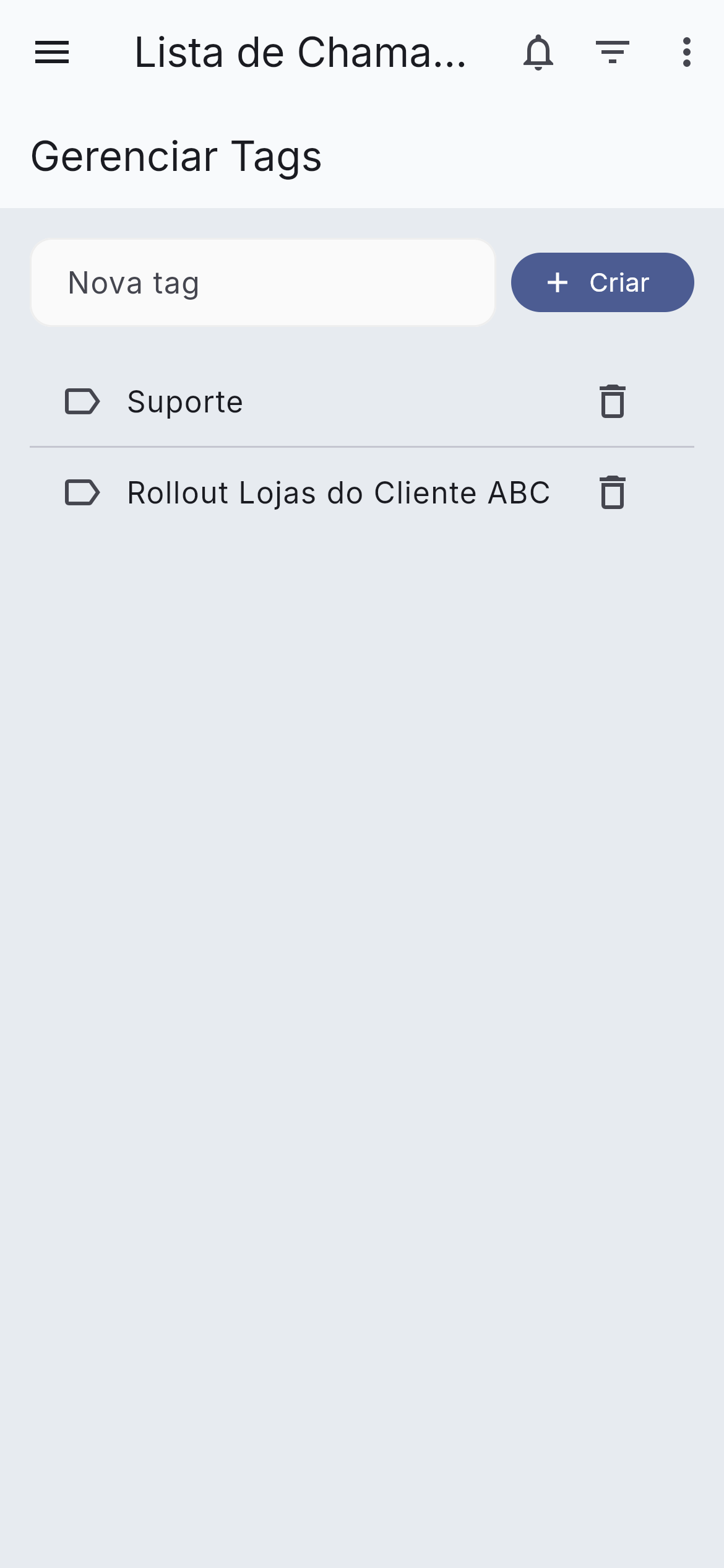 Gerenciamento de tags