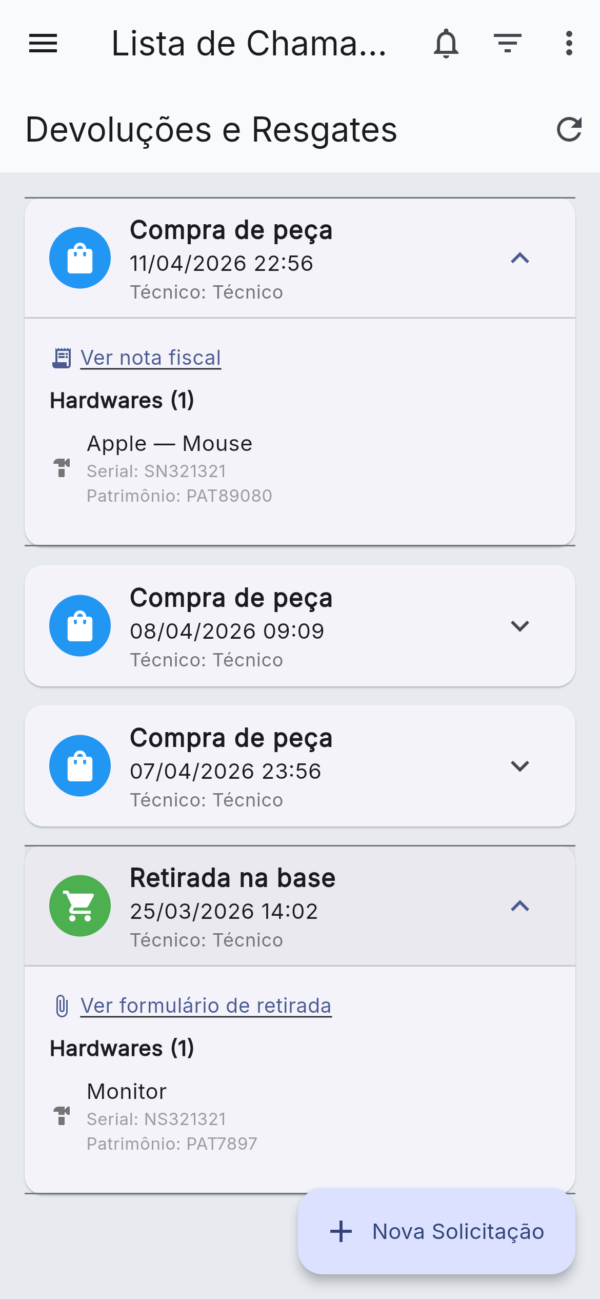 Resgates e devoluções