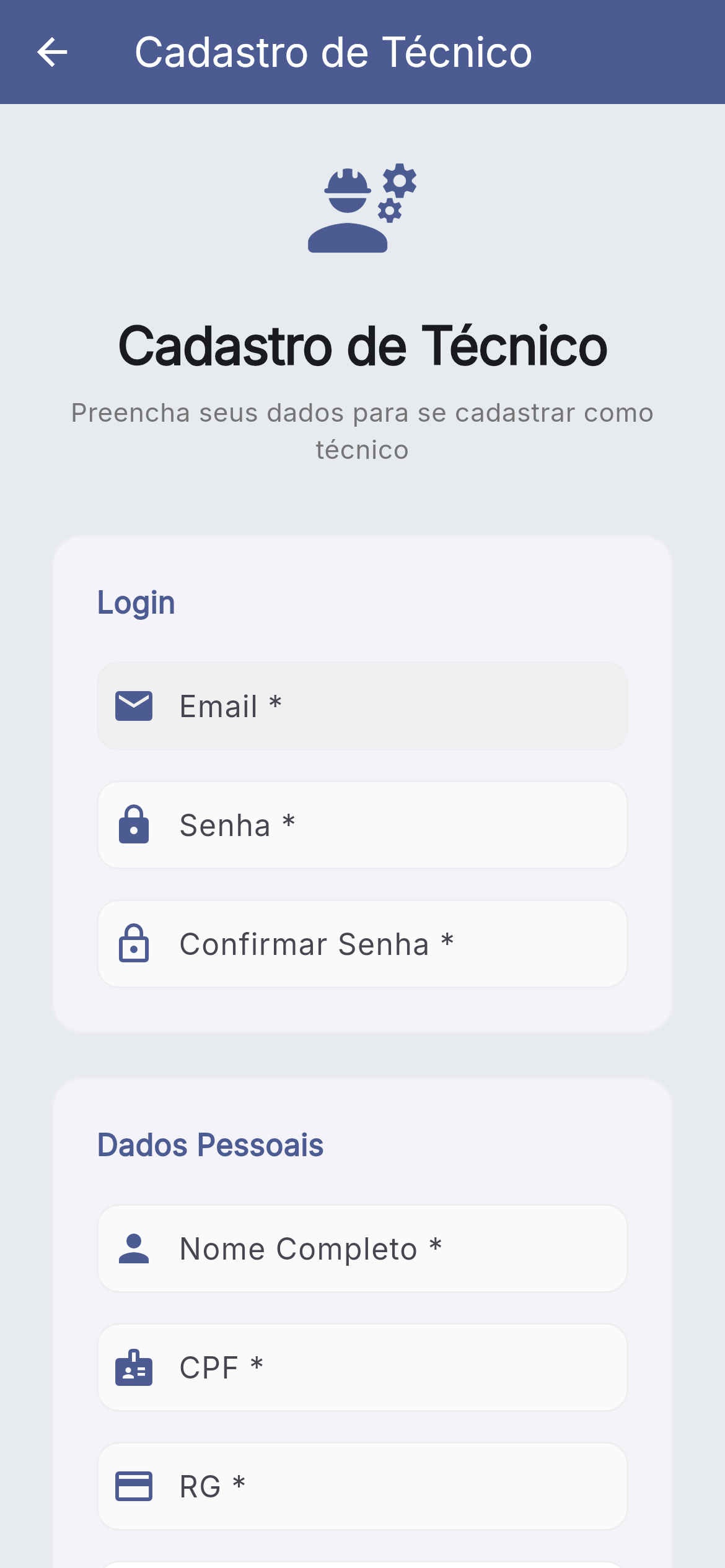 Cadastro de técnico